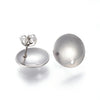 E942 - 10 pcs. 304 Stainless Steel Half Round Earring Ball Posts with Hole - Silver Tone - 13mm x 2mm - Hole: 1.5mm - with Stoppers!