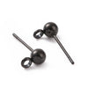 E951 - 10 pcs. (5 pairs) 316 Stainless Steel Earring Ball Posts Settings with Loop - 17mm x 9mm - 6mm Ball - Black - Stoppers Included!