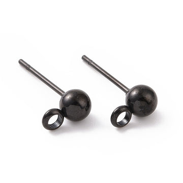 E951 - 10 pcs. (5 pairs) 316 Stainless Steel Earring Ball Posts Settings with Loop - 17mm x 9mm - 6mm Ball - Black - Stoppers Included!