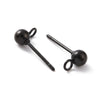 E952 - 10 pcs. (5 pairs) 304 Stainless Steel Earring Ball Posts Settings with Loop - 15mm x 7mm - Black - 4mm Ball Diameter - Stoppers Included!
