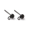 E952 - 10 pcs. (5 pairs) 304 Stainless Steel Earring Ball Posts Settings with Loop - 15mm x 7mm - Black - 4mm Ball Diameter - Stoppers Included!