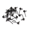 E952 - 10 pcs. (5 pairs) 304 Stainless Steel Earring Ball Posts Settings with Loop - 15mm x 7mm - Black - 4mm Ball Diameter - Stoppers Included!