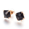 E954 - 2 pcs. Gold Plated Brass Square Earring Posts with Loop - Black Faceted Glass - 11mm x 10mm - Hole: 1mm - with Stoppers