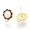 E956 - 10 pcs. Gold Alloy Flower Earring Posts with Loop - Black Enamel and Ivory Plastic Imitation Pearl - 13mm - Hole: 1.6mm