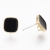 E957 - 10 pcs. Alloy Golden Square Earring Posts with Loop - Black Enamel - 9.5mm x 9mm - Hole: 3mm - with Stoppers!