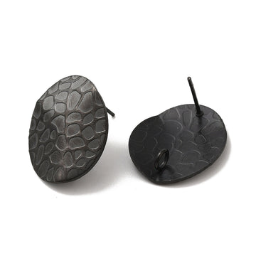 E960 - 10 pcs. (5 pairs) 304 Stainless Steel Black Oval Earring Posts/Studs with Loop - 20mm x 16mm - Hole Size: 2.5mm - TEXTURED