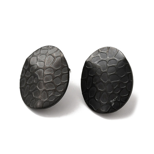 E960 - 10 pcs. (5 pairs) 304 Stainless Steel Black Oval Earring Posts/Studs with Loop - 20mm x 16mm - Hole Size: 2.5mm - TEXTURED