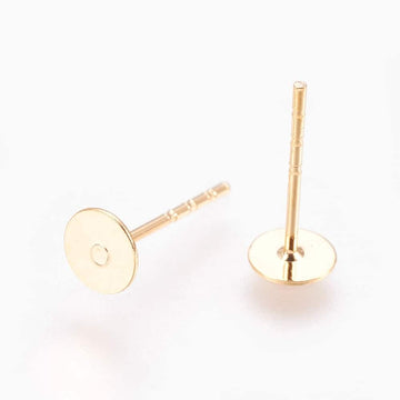 E971 - 10 pieces (5 pairs) Brass Real 18k Gold Plated Earring Posts/Bases/Studs/Settings with Rubber Backs - 5mm