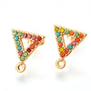 E969 - 2 pcs. 304 Stainless Steel Triangle Earring Posts with Loop - Gold Multicolor Rhinestone - 15mm - Hole: 1.5mm