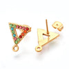E969 - 2 pcs. 304 Stainless Steel Triangle Earring Posts with Loop - Gold Multicolor Rhinestone - 15mm - Hole: 1.5mm