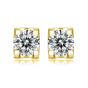 E972 - 2 pcs (1 Pair) 925 Sterling Silver Cubic Zirconia (CZ) Micro Pave Earring Studs with Rubber Backs - 7.5mm x 5mm - Real 14k Plated