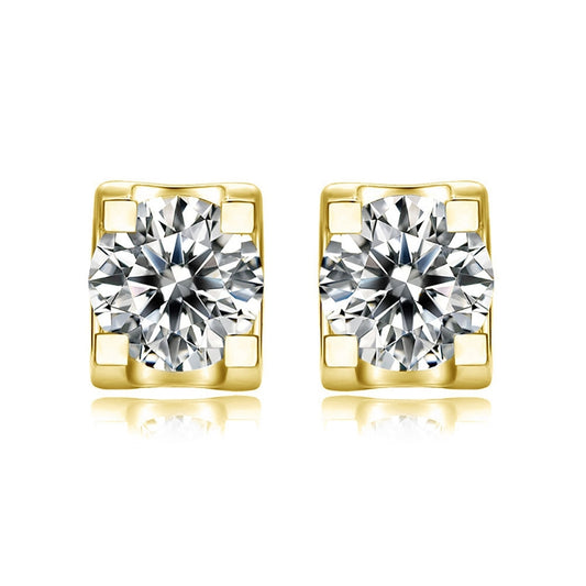 E972 - 2 pcs (1 Pair) 925 Sterling Silver Cubic Zirconia (CZ) Micro Pave Earring Studs with Rubber Backs - 7.5mm x 5mm - Real 14k Plated