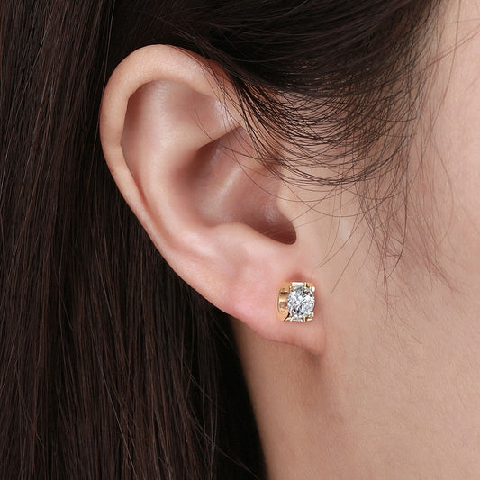 E972 - 2 pcs (1 Pair) 925 Sterling Silver Cubic Zirconia (CZ) Micro Pave Earring Studs with Rubber Backs - 7.5mm x 5mm - Real 14k Plated