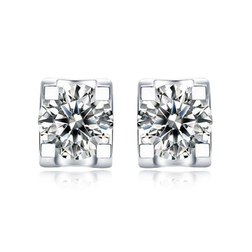 E973 - 2 pcs (1 Pair) 925 Sterling Silver Cubic Zirconia (CZ) Micro Pave Earring Studs with Rubber Backs - 7.5mm x 5mm - Real Platinum Plated