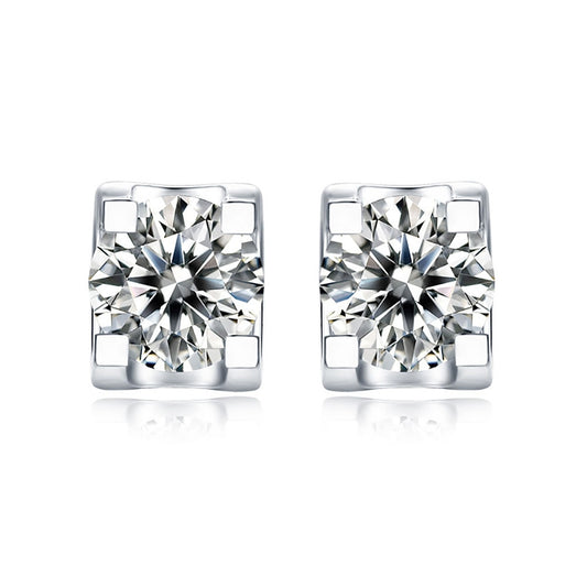 E973 - 2 pcs (1 Pair) 925 Sterling Silver Cubic Zirconia (CZ) Micro Pave Earring Studs with Rubber Backs - 7.5mm x 5mm - Real Platinum Plated