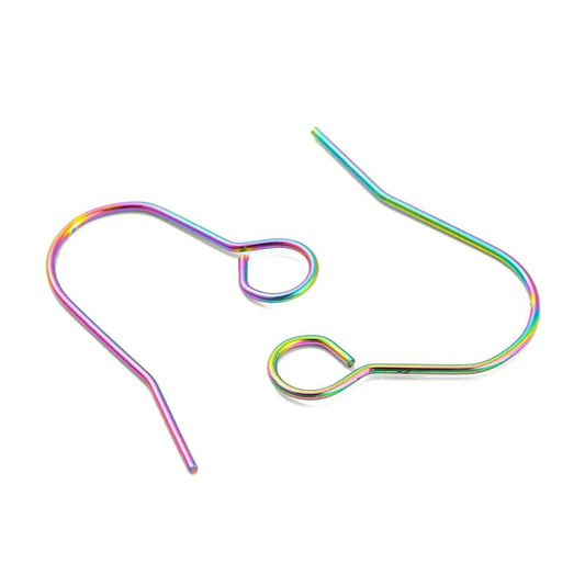 E975 - 50 pcs 304 Stainless Steel Earring Hooks with Loop Hole - 29mm x 24mm - Large Loop: 5mm - Rainbow