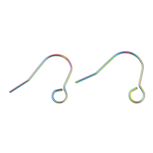 E975 - 50 pcs 304 Stainless Steel Earring Hooks with Loop Hole - 29mm x 24mm - Large Loop: 5mm - Rainbow