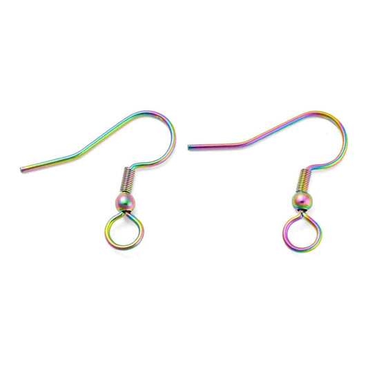 E976 - 50 pcs 304 Stainless Steel Earring Hooks with Loop Hole and Spring - 23mm x 22mm - Large Loop: 5mm - Rainbow