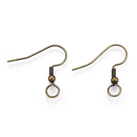 E977 - 50 pcs 304 Stainless Steel Earring Hooks with Loop Hole and Spring - 23mm x 22mm - Large Loop: 5mm - Antique Bronze
