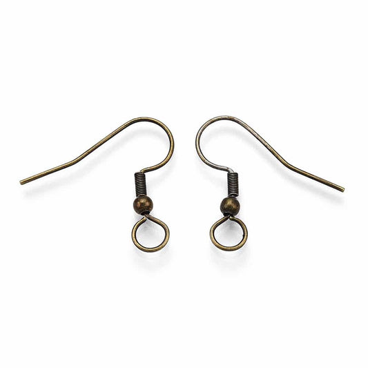 E977 - 50 pcs 304 Stainless Steel Earring Hooks with Loop Hole and Spring - 23mm x 22mm - Large Loop: 5mm - Antique Bronze