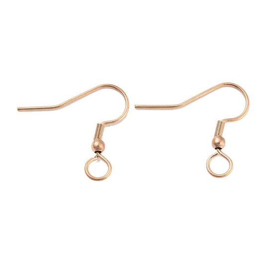 E978 - 50 pcs 304 Stainless Steel Earring Hooks with Loop Hole and Spring - 23mm x 22mm - Large Loop: 5mm - Rose Gold Plated
