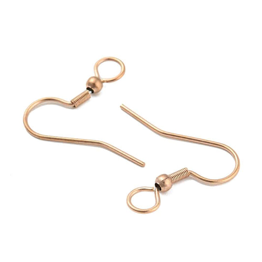 E978 - 50 pcs 304 Stainless Steel Earring Hooks with Loop Hole and Spring - 23mm x 22mm - Large Loop: 5mm - Rose Gold Plated