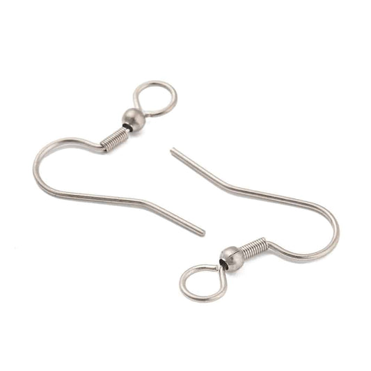 E979 - 50 pcs 304 Stainless Steel Earring Hooks with Loop Hole and Spring - 23mm x 22mm - Large Loop: 5mm - Silver Tone