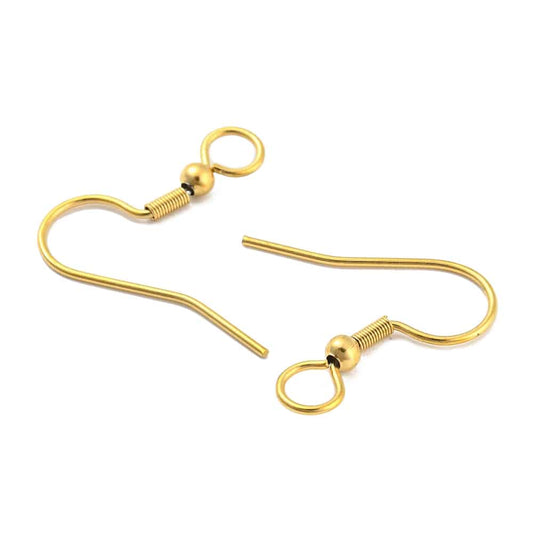 E980 - 50 pcs 304 Stainless Steel Earring Hooks with Loop Hole and Spring - 23mm x 22mm - Large Loop: 5mm - Gold Plated