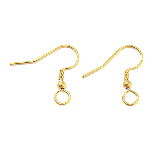 E980 - 50 pcs 304 Stainless Steel Earring Hooks with Loop Hole and Spring - 23mm x 22mm - Large Loop: 5mm - Gold Plated