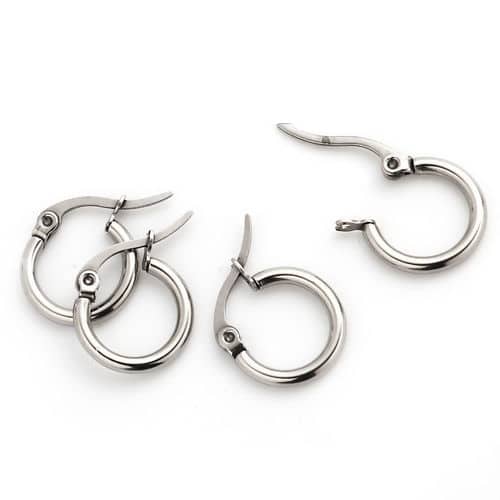 E981 - 10 pcs (5 pairs) 304 Stainless Steel Silver Tone Earring Hoops - 14mm (0.55 inch)