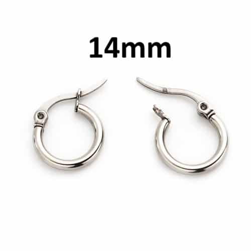 E981 - 10 pcs (5 pairs) 304 Stainless Steel Silver Tone Earring Hoops - 14mm (0.55 inch)