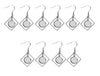 E983 - 6 pcs. 304 Stainless Steel Silver Tone Earring Dangle Hooks Settings Bezels Cabochons - 12mm Glue Pad Settings - Rhombus Style