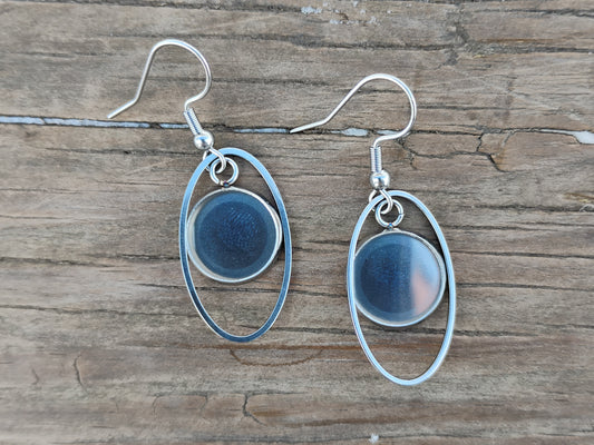 E984 - 6 pcs. 304 Stainless Steel Silver Tone Earring Dangle Hooks Settings Bezels Cabochons - 12mm Glue Pad Settings - Oval Style