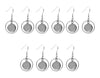 E986 - 6 pcs. 304 Stainless Steel Silver Tone Earring Dangle Hooks Settings Bezels Cabochons - 12mm Glue Pad Settings - Top Ring Style