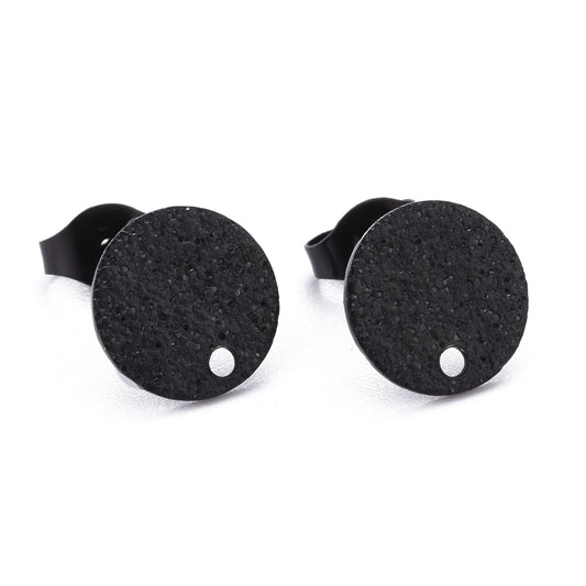 E987 - 10 pcs. (5 pairs) 304 Stainless Steel Gunmetal Black Earring Posts/Bases/Studs/Settings - 10mm Diameter - Hole Size: 1.4mm - Sparkledust