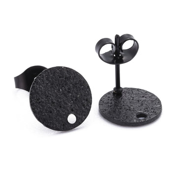 E987 - 10 pcs. (5 pairs) 304 Stainless Steel Gunmetal Black Earring Posts/Bases/Studs/Settings - 10mm Diameter - Hole Size: 1.4mm - Sparkledust