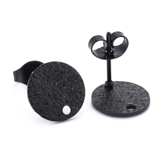 E987 - 10 pcs. (5 pairs) 304 Stainless Steel Gunmetal Black Earring Posts/Bases/Studs/Settings - 10mm Diameter - Hole Size: 1.4mm - Sparkledust