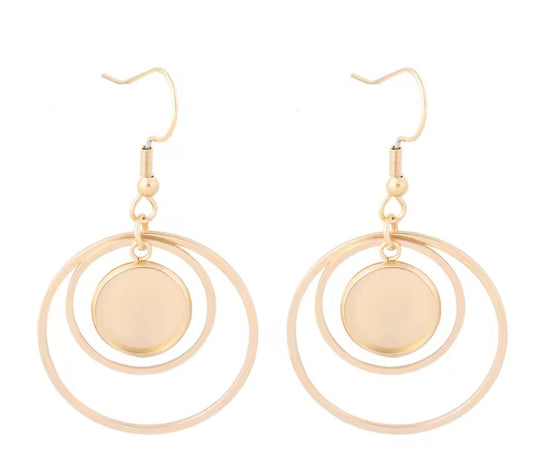E988 - 6 pcs. 304 Stainless Steel Gold Plated Earring Dangle Bezel Hooks with Rings - 12mm Glue Pad Settings