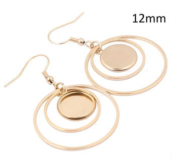 E988 - 6 pcs. 304 Stainless Steel Gold Plated Earring Dangle Bezel Hooks with Rings - 12mm Glue Pad Settings