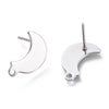 E989 - 10 pcs. (5 pairs) 304 Stainless Steel Moon Earring Posts/Bases/Studs/Settings with Backs - 15mm x 10mm - Hole for Dangles - Hypoallergenic