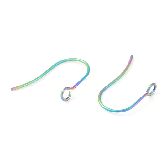 E992 - 50 pcs 304 Stainless Steel Earring Hooks with Loop Hole - 18mm x 15mm - Hypoallergenic! Tarnish Resistant! Rainbow - Front Facing Perpendicular