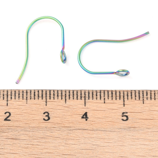 E992 - 50 pcs 304 Stainless Steel Earring Hooks with Loop Hole - 18mm x 15mm - Hypoallergenic! Tarnish Resistant! Rainbow - Front Facing Perpendicular