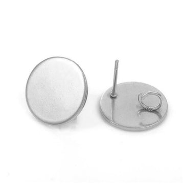 E994 - 10 pcs. (5 pairs) 304 Stainless Steel Silver Tone Earring Posts/Bases/Studs - 10mm Diameter - with Loop