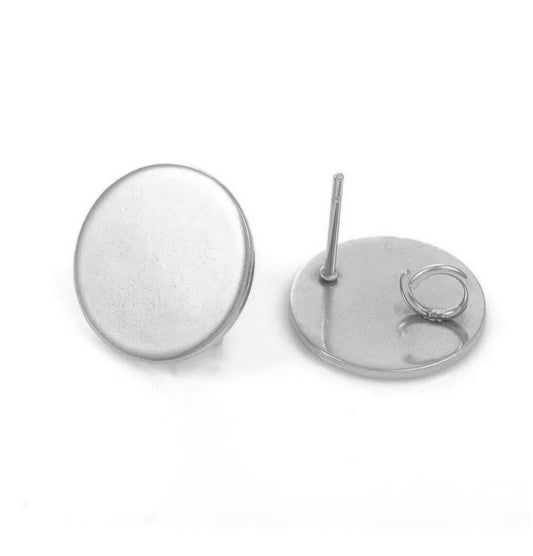 E994 - 10 pcs. (5 pairs) 304 Stainless Steel Silver Tone Earring Posts/Bases/Studs - 10mm Diameter - with Loop