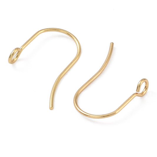 E997 - 100 pcs 304 Stainless Steel Golden Earring Hooks with Loop Hole - 18mm x 15mm - Hypoallergenic! Tarnish Resistant! 18K Gold Plated - Front Facing Perpendicular