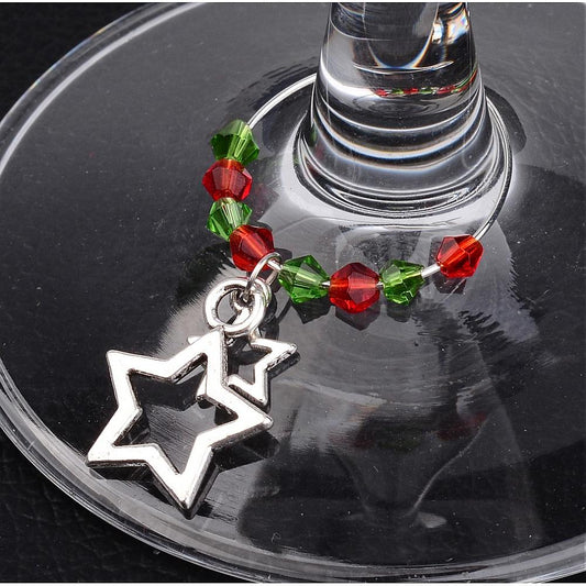 5 pcs. Silver Plated Wine Charm Rings - Christmas - Set