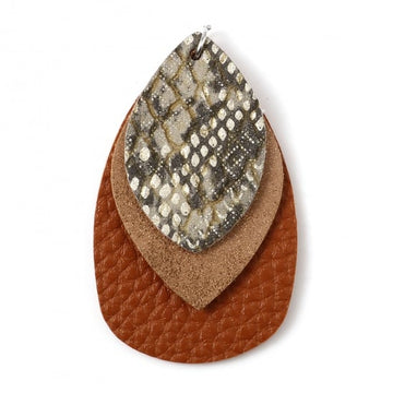 FP0001 - 10 pcs. Orange, Khaki, Animal Print - Dangle Charms Pendants - Teardrop - Triple Layer - 58mm (2.3") - Great for Light Earrings or Dangles!