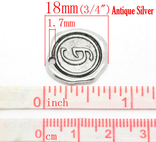 P970 - 5pcs. Antique Silver LARGE Letter "G" Alphabet Letter - 18mm x 18mm - Wax Design