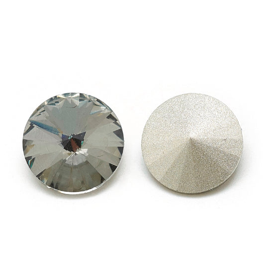 GC011 - 10 pcs. Glass Rhinestone Faceted Rhinestone Cabochons - Pointed Back - 12mm - Solid - Black Diamond