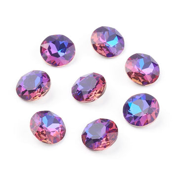 GC015 - 10 pcs Glass Vitrail Iridescent Multicolor Faceted Rhinestone Cabochons - Plated Pointed Back - Pink Orange Blue - Grade A - 8mm